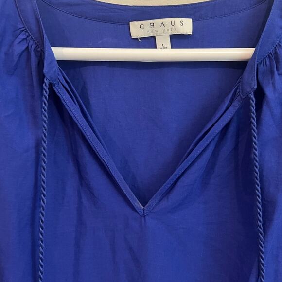 Chaus New York Womens L Blue Long Sleeve Embroidered Tunic Lagenlook Blouse Boho - Picture 5 of 9